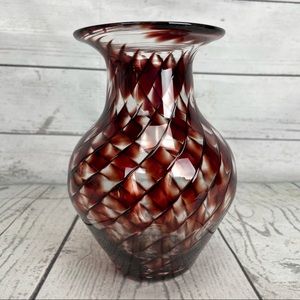 Vintage Hand Blown Patterned Art Glass Optic Vase Ribbing Color Spin 1994 Signed